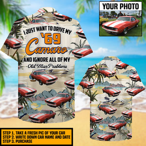 Personalized Hawaiian Shirt - Muscle Car Pattern - I Just Want To Drive My Car And Ignore All Of My Old Man Problem - Hawaiian Shirts - GoDuckee