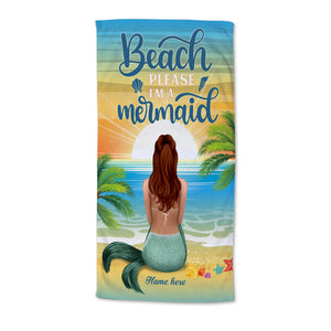 Beach Please I'm A Mermaid - Personalized Mermaid Beach Towel - Gifts For Wife, Girlfriend - Beach Towel - GoDuckee