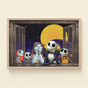 Pumpkin Family Sitting By The Window, Personalized Halloween Family Canvas Print - Poster & Canvas - GoDuckee
