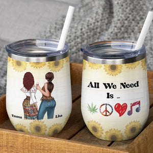 Personalized Hippie Bestie Wine Tumbler - All We Need Is Peace Love Mustic - Wine Tumbler - GoDuckee