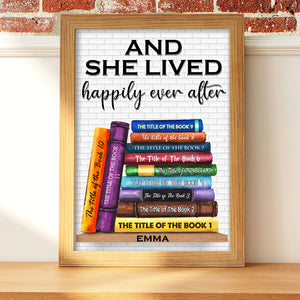 Custom Book Titles Poster - Stack Of Book Art - And She Lived Happily Ever After - Poster & Canvas - GoDuckee