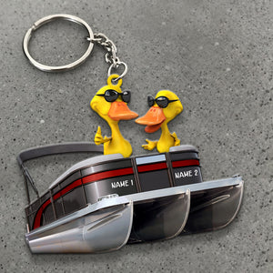 Pontoon Duck Couple, Personalized Keychain - Funny Anniversary Gift For Couples - Keychains - GoDuckee