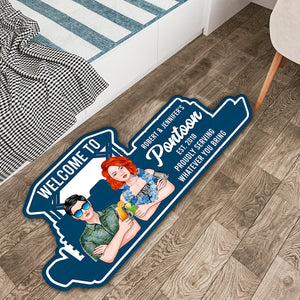 Pontoon Boat Shape Doormat - Personalized Hawaii Wreath Couple - Welcome To Pontoon - Doormat - GoDuckee