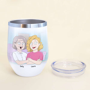 Personalized Cartoon Mother & Daughter Wine Tumbler - I'm So Glad I Tumbled Out of Yours - Wine Tumbler - GoDuckee