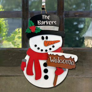 Snowman Welcome Personalized Family Wood Sign Gift For Family - Wood Sign - GoDuckee