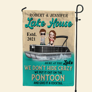 Pontoon We Don't Hide Crazy - Personalized Flag - Gift for Couple - Doll on The Pontoon - Flag - GoDuckee