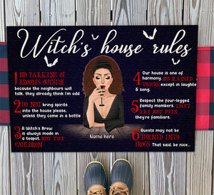 Personalized Witch Girl Doormat - Witch's House Rules Custom Doormat - Doormat - GoDuckee