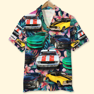 Custom Muscle Car Photo Hawaiian Shirt, Tropical Plants And Hibiscus Flowers Pattern, Summer Gift (Car0902) - Hawaiian Shirts - GoDuckee