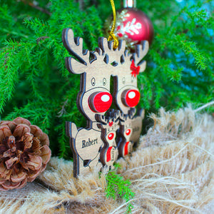 Christmas Reindeer Family, Personalized Wood Ornament - Ornament - GoDuckee