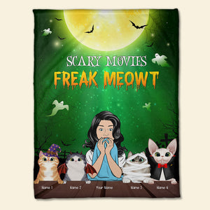 Personalized Horror Girl & Cat Breeds Blanket - Scary Movies Freak Meowt - Blanket - GoDuckee
