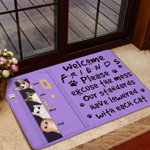 Personalized Cat Breeds Welcome Mat - Please Excuse The Mess - Purple Friends Door - Doormat - GoDuckee