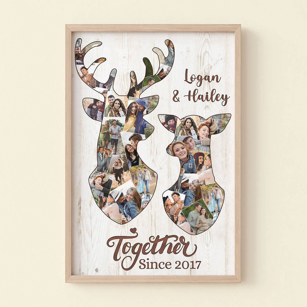 Custom Deer Couple Photo Canvas Print, Gift For Couple - Poster & Canvas - GoDuckee