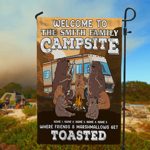 Personalized Gifts For Bear Familu, Welcome to Campsite where Friends and marshmallow get toasted Custom Camping Flag - Flag - GoDuckee