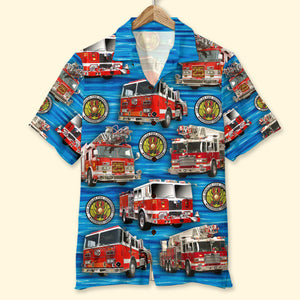Custom Fire Engine Photo Hawaiian Shirt, Gift For Firefighter - Hawaiian Shirts - GoDuckee