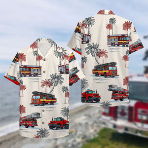 Firefighter Hawaiian Shirt - Fire Truck Pattern - Hawaiian Shirts - GoDuckee