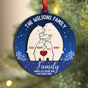 Family Where Life Begins And Love Never Ends Personalized Wood Ornament - Ornament - GoDuckee