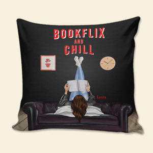 Bookflix and Chill - Personalized Pillow - Gift for Book Lovers - Girl Reading Book - Pillow - GoDuckee