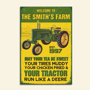 May Your Tea Be Sweet Your Tires Muddy Personalized Metal Sign, Gift For Farmer - Metal Wall Art - GoDuckee