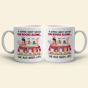 A Woman Cannot Survive On Books Alone, Girl Book Cat White Mug - Coffee Mug - GoDuckee