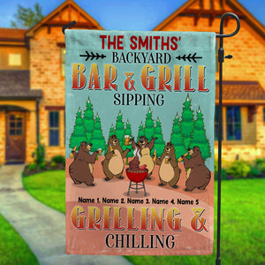 Personalized Gifts For Bear Family, Grilling and Chilling With Bear Family Custom Flag - Flag - GoDuckee