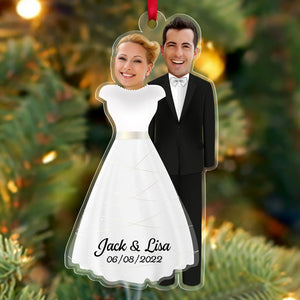 Custom Newlywed Couple Photo Ornament, Christmas Tree Decor - Ornament - GoDuckee