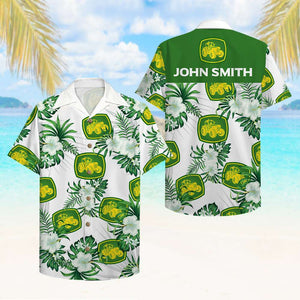 Personalized Farmer Hawaiian Shirt - Tractor & Floral Pattern - Hawaiian Shirts - GoDuckee