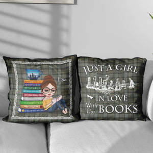 Book Just A Girl In Love With Her Books, Personalized Outlander Pillow with Book Stack Pattern - Pillow - GoDuckee