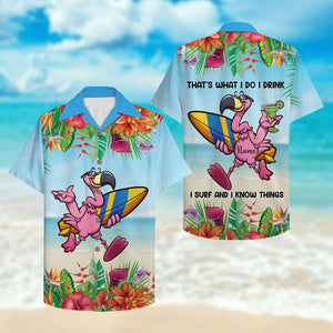 Personalized Surfing Flamingo Hawaiian Shirt - I drink I surf and I know things - Hawaiian Shirts - GoDuckee
