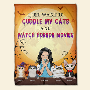 Cat I Just Want To Cuddle My Cats and Watch Horror Movies Custom Blanket - Blanket - GoDuckee