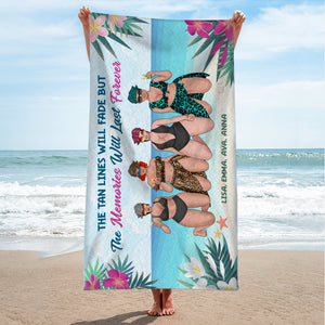 Tan Lines Fade, Memories Forever - Personalized Beach Towel - Gifts For Big Sister, Sistas, Girls Trip - Floral & Leopard Pattern - Beach Towel - GoDuckee
