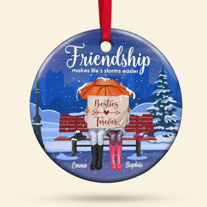 Friendship Makes Life's Storms Easier Besties, Personalized Ceramic Ornament, Christmas Gift For Besties - Ornament - GoDuckee