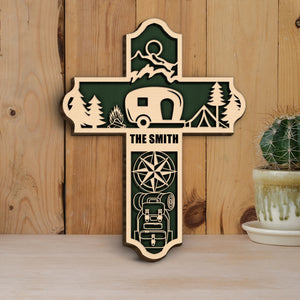 Camping Car Cross - Personalized 3D Wood Art - Gift for Camping Lovers - Wood Sign - GoDuckee