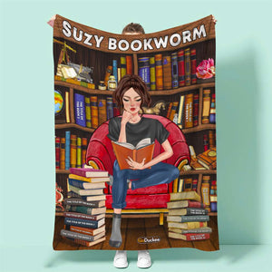 Personalized Reading Girl Blanket - Chilling Reading Time In Library BOOK2104 - Blanket - GoDuckee