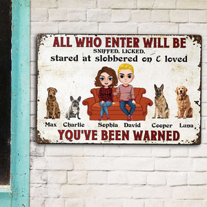 You've Been Warned, Couple Family And Dog Printed Metal Sign - Metal Wall Art - GoDuckee