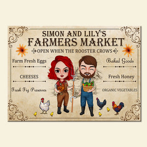 Farmers Market Open When The Rooster Crows Personalized Metal Sign Gift For Farmer - Metal Wall Art - GoDuckee