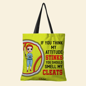 If You Think My Attitude Stinks You Should Smell My Cleats - Personalized Tote Bag - Gift for Softball Players - Front Chibi Player - Tote Bag - GoDuckee