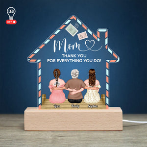 Mom Thank You For Everything You Do, Personalized Led Light, Gift For Mom, Mother's Day Gift, Mom With Her Kids - Led Night Light - GoDuckee