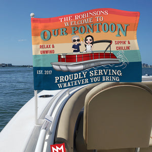 Personalized Pontoon Friends Flag - Proudly Serving Whatever You Bring Fol7-Vd3 - Flag - GoDuckee