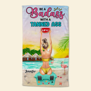 Be A Badass With A Tanned A*s, Girl Holiday Beach Towel Gift For Girlfriend - Beach Towel - GoDuckee