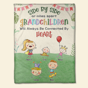 Grandchildren Will Always Be Connected By Heart Personalized Blanket, Gift For Grandma - Blanket - GoDuckee