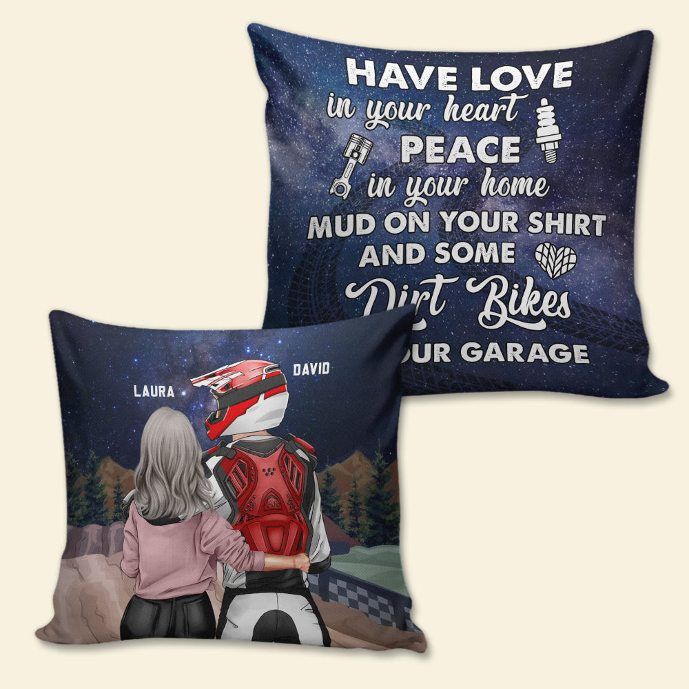 Motocross Couple Have Love In Your Heart - Personalized Pillow - Gift for Motocross Riders - Couple Shoulder to Shoulder - Pillow - GoDuckee