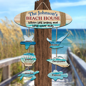 Sea Creatures Shape, Personalized Family Beach Wood Sign, Where Life Begins Love Never Ends - Wood Sign - GoDuckee
