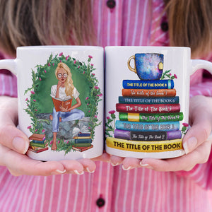 Custom Book Titles - Personalized Book and Coffee Mug - A Sitting Girl Reads Book 3HUHI180122 - Coffee Mug - GoDuckee