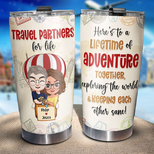 Travel Partners For Life Personalized Tumbler Cup, Gift For Travel Couple - Tumbler Cup - GoDuckee