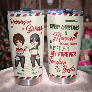 Personalized Teacher Bestie Tumbler Cup - Christmas Is Merrier - Teacher Dolls - Tumbler Cup - GoDuckee