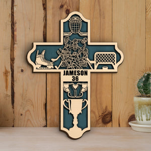 Hockey Team Cross Personalized 3D 2-Layered Wood Art - Gift for Hockey Players - Wood Sign - GoDuckee