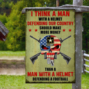 A Man With A Helmet Defending Our Country, Personalized Metal Sign, Military Gifts, Custom Military Unit - Metal Wall Art - GoDuckee