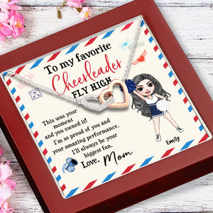 Personalized Cheerleading Daughter - Interlocking Hearts Necklace - To My Favorite Cheerleader Message Card - From Mom - Jewelry - GoDuckee