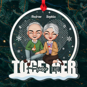 Old Couple Together Since, Personalized Acrylic Ornament, Couple Heart Fingerprint Ornament - Ornament - GoDuckee
