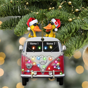 Couple Duck Christmas Ornament - Personalized Duck Christmas Gift For Camping Lover, Hippies - Ornament - GoDuckee